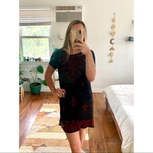 Black T-Shirt Dress with Maroon Detail size S